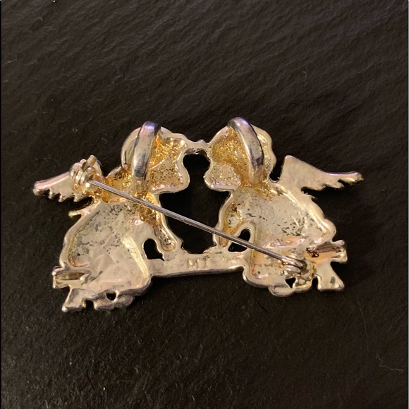 MJ Vintage Silver & Gold Tone Kissing Angles Brooch Pendant - Picture 8 of 9
